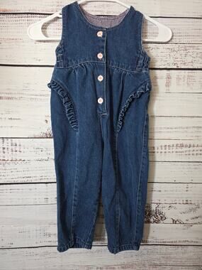 VTG Bonjour 90's Style Blue Jean Denim Toddler girl jumper size 2T